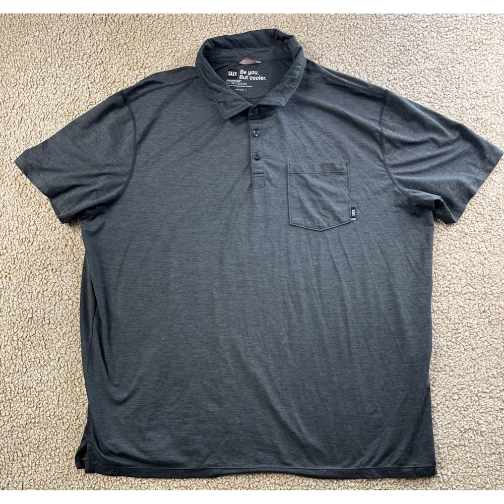 SAXX DropTemp Dark Gray Heather Polo Shirt Men's XXL Golf Short Sleeve Stretch